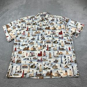 Vintage High Seas Shirt Mens 3XL‎ White Famous Lighthouses Button Up Made In USA